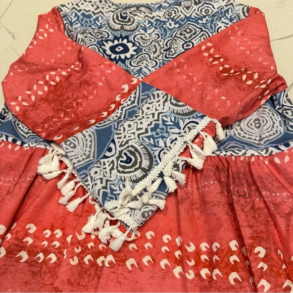 Red Casual Woman’s Floral Printed Patchwork Tassel Dress - Picture 10 of 11